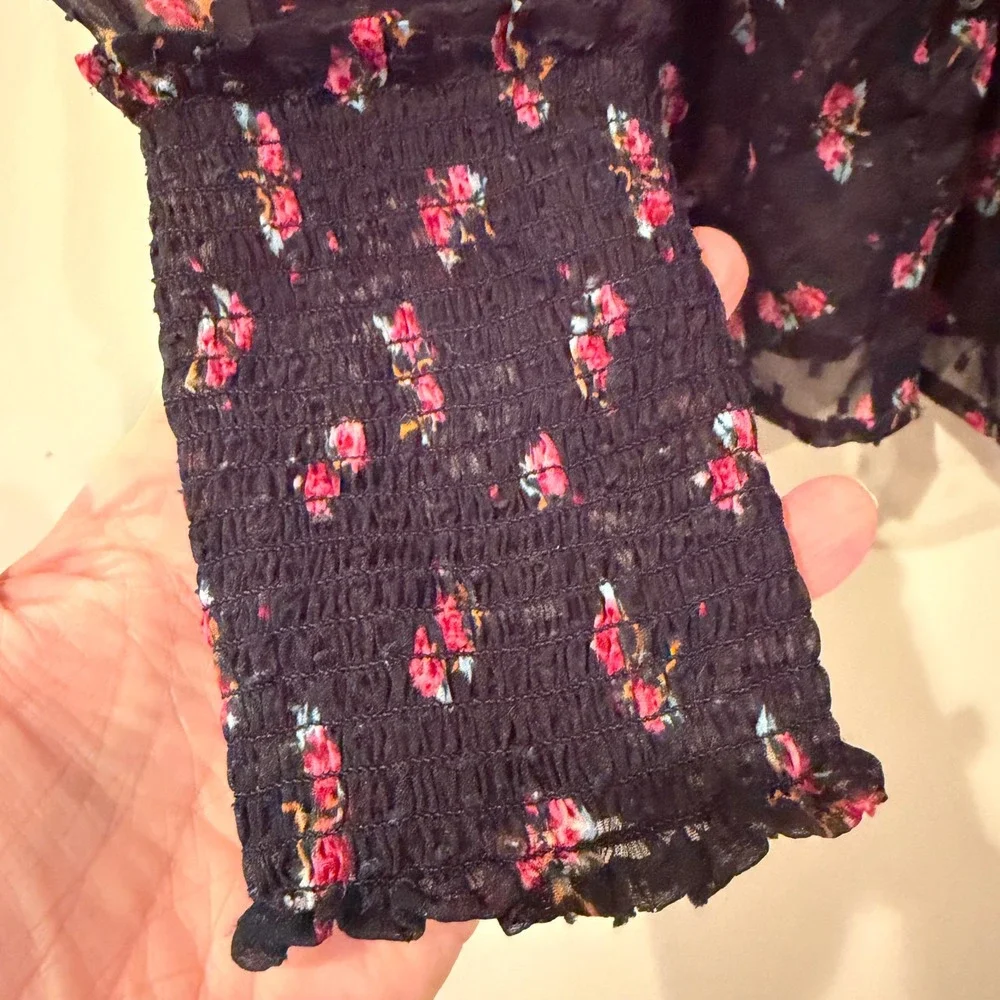 Free People Flowers In December Blouse Women's XS Black Boho Hippie Coquette Y2K